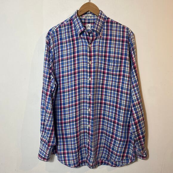 Peter Millar Other - Peter Millar Mens L Blue Pink Plaid Button Down Shirt Cotton Preppy Golf Casual‎
